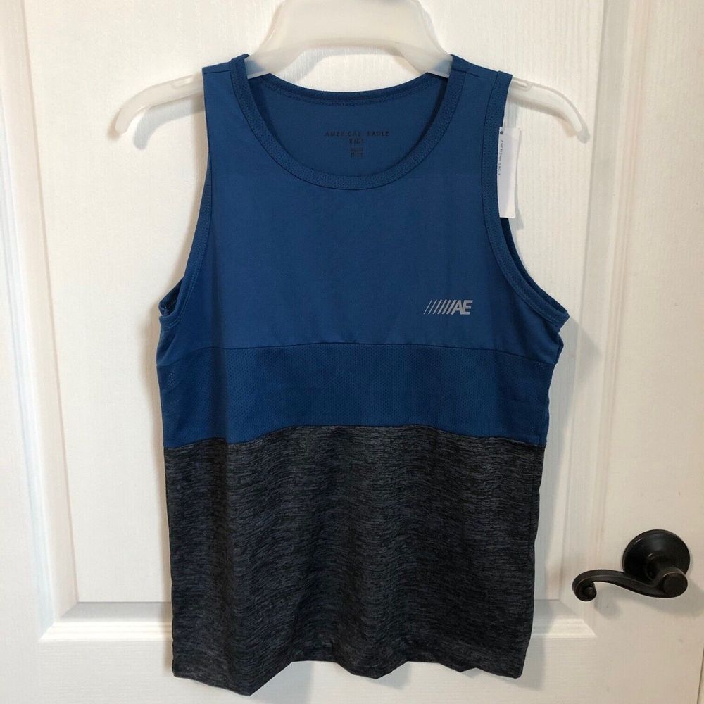 American Eagle Kids Blue Grey Colorblock Athletic Tank Top Size 14 11-12Y NWT